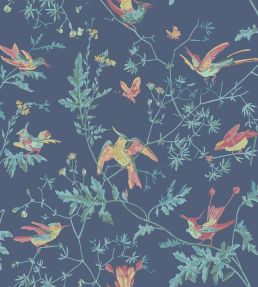 Hummingbirds Wallpaper by Cole & Son Multi, Petrol on Midnight