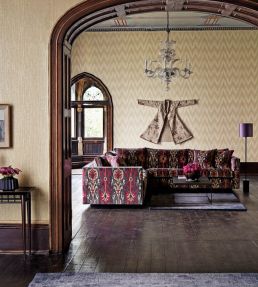 Kashgar Velvet Fabric by Zoffany Charcoal/Cerise