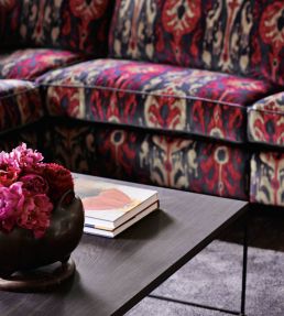 Kashgar Velvet Fabric by Zoffany Charcoal/Cerise