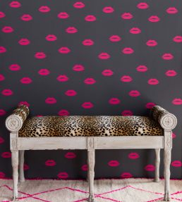 Lips Wallpaper by Barneby Gates Hot Pink on Grey