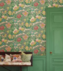 Little Magnolia Wallpaper by GP & J Baker Charcoal/Jewel