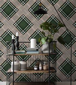 Checkered Patchwork Wallpaper by MINDTHEGAP British Green