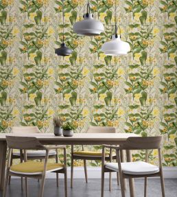 Mimulus Wallpaper by MINDTHEGAP Green, Taupe, Yellow