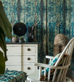 Bamileke Wallpaper by MINDTHEGAP Blue, Taupe