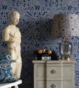Deco Trellis Wallpaper by MINDTHEGAP Indigo