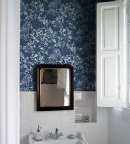 Ming Pagoda Wallpaper by Coordonne Navy