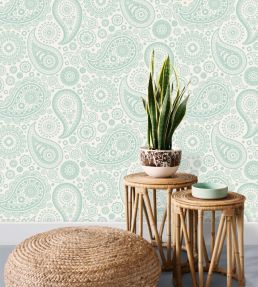 Paisley Crescent Wallpaper by Mini Moderns Pale Verdigris