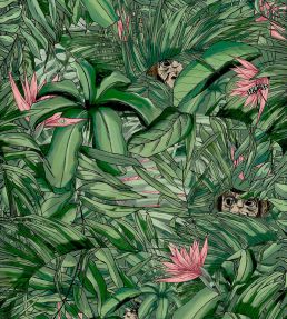 Monkey Forest Wallpaper by Brand McKenzie Dark Green / Pink