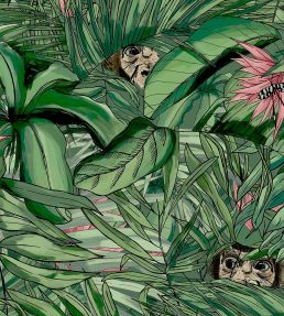 Monkey Forest Wallpaper by Brand McKenzie Dark Green / Pink