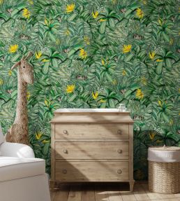 Monkey Forest Wallpaper by Brand McKenzie Dark Green / Yellow