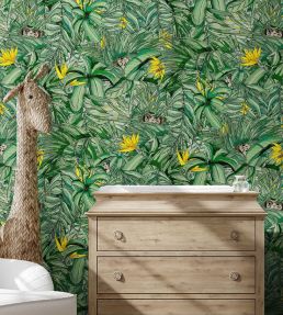 Monkey Forest Wallpaper by Brand McKenzie Dark Green / Yellow