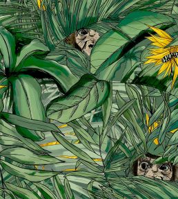 Monkey Forest Wallpaper by Brand McKenzie Dark Green / Yellow