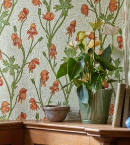 Monkshood Wallpaper by Morris & Co Tangerine/Sage