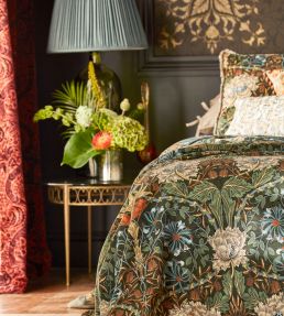 Honeysuckle and Tulip Velvet Fabric by Morris & Co Black Walnut/Stone