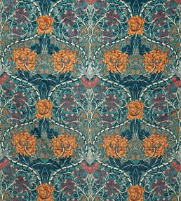 Honeysuckle and Tulip Velvet Fabric in Woad/Mulberry by Morris