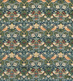 Strawberry Thief Velvet Fabric by Morris & Co Indigo/Thyme
