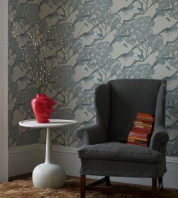 Flying Ducks Wallpaper by Mulberry Home Silver, Taupe