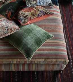 Rustic Stripe Fabric by Mulberry Home Red / Plum