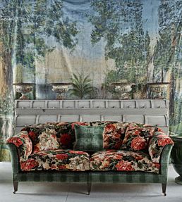 Floral Pompadour Velvet Fabric by Mulberry Home Red / Plum