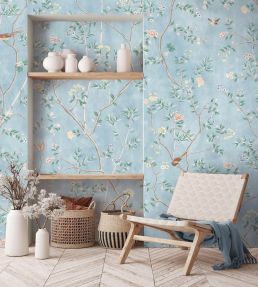 Chinoiserie Onism Mural by Woodchip & Magnolia Sky Blue