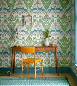 Peacock Topiary Wallpaper by 1838 Wallcoverings Fern