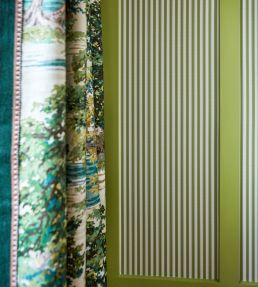 Pinetum Stripe Wallpaper by Sanderson Sap Green