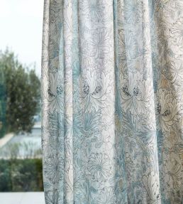 Pure Honeysuckle & Tulip Sheer Wide Width Fabric by Morris & Co Soft Blue/Linen