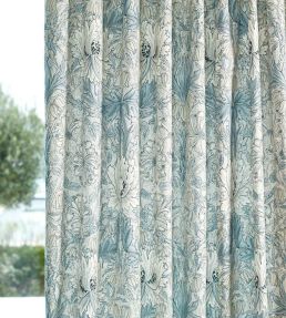 Pure Honeysuckle & Tulip Wide Width Fabric by Morris & Co Mineral Blue/Cream