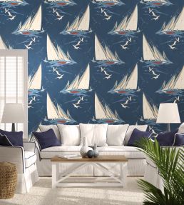 Round The Island Wallpaper by Mulberry Home Blue
