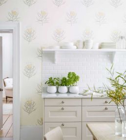 Protea Flower Wallpaper by Sanderson China Blue / Canvas