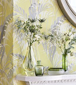 Palm House Wallpaper by Sanderson Chartreuse/Grey