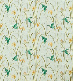 Kingfisher And Iris Fabric by Sanderson Teal/Amber