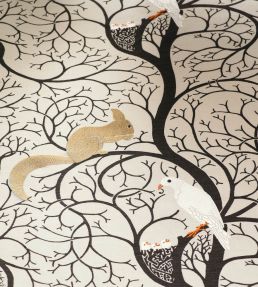 Squirrel & Dove Embroidery Fabric by Sanderson Teal/Red