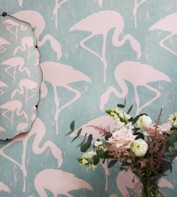 Flamingos Wallpaper by Sanderson Turquoise Pink