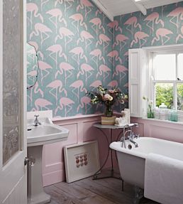 Flamingos Wallpaper by Sanderson Turquoise Pink