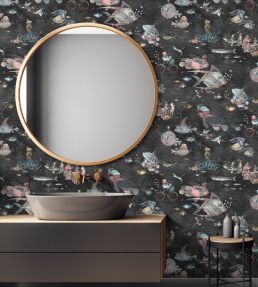 Sea Life Wallpaper by Brand McKenzie Charcoal & Pink