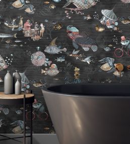 Sea Life Wallpaper by Brand McKenzie Charcoal & Pink