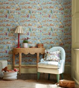Snow White Wallpaper by Sanderson Puddle blue