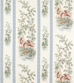 Storks & Thrushes Fabric by Zoffany Tuscan Pink / Cobalt