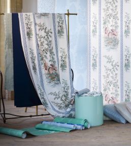 Storks & Thrushes Fabric by Zoffany Tuscan Pink / Cobalt