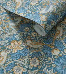 Strawberry Thief Wallpaper by Clarke & Clarke Denim/Spice