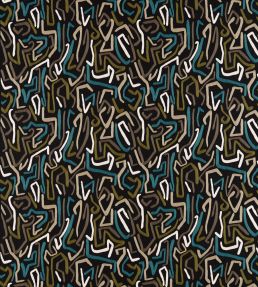 Synchronic Fabric by Harlequin Black Earth / Bleached Coral / Moss