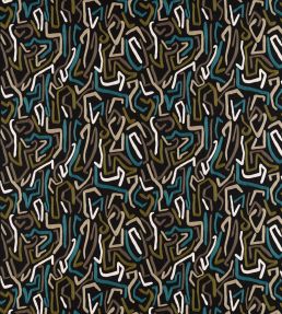 Synchronic Fabric by Harlequin Black Earth / Bleached Coral / Moss
