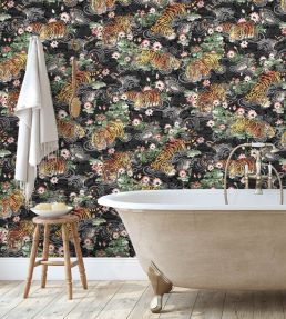 Tiger Lily Wallpaper by Brand McKenzie Charcoal & Gold