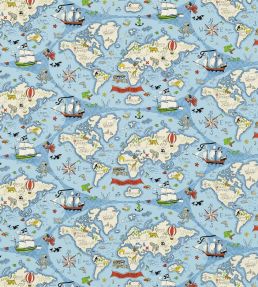 Treasure Map Fabric by Sanderson Sea Blue