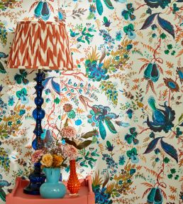 Wonderland Floral Wallpaper by Harlequin Lapis/ Emerald/Carnelian