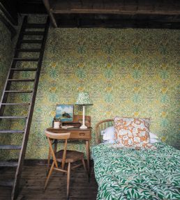 Woodland Weeds Wallpaper by Morris & Co Orange/Turquoise
