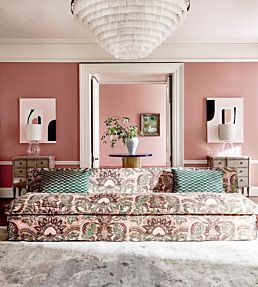 Pomegranate Print Fabric by Zoffany Tuscan Pink/Huntsman Green