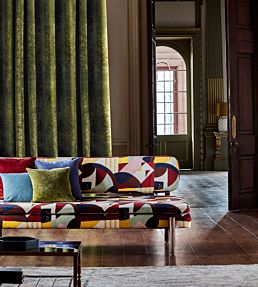 Tissu D'Ameublement Zoffany Abstract 1928 – Lin Multicolore, Motif Géométrique – 7 5/8 Yards