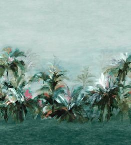 Alberi Mural by Clarke & Clarke Teal/Fuchsia Banner